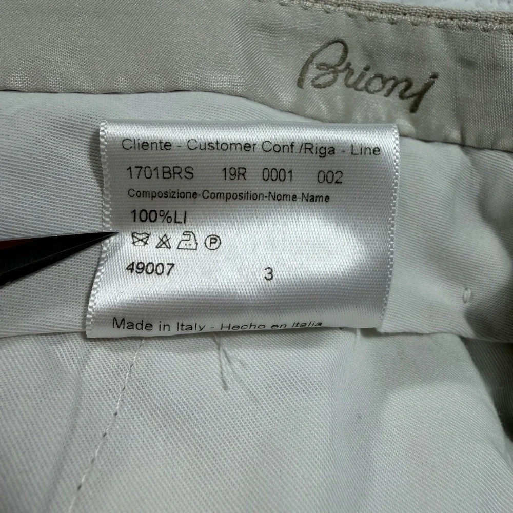 Brioni Cannes 100% Linen Pants Trousers Mens 34 Unhemmed Beige Made in Italy NWT